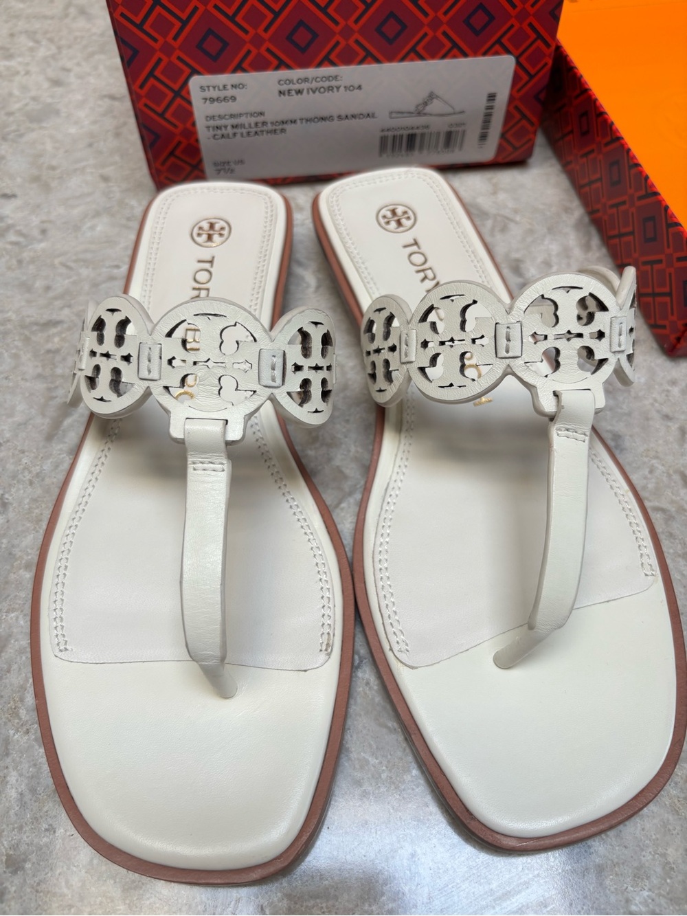 Tory Burch White Leather Miller Cutout Thong Sandals